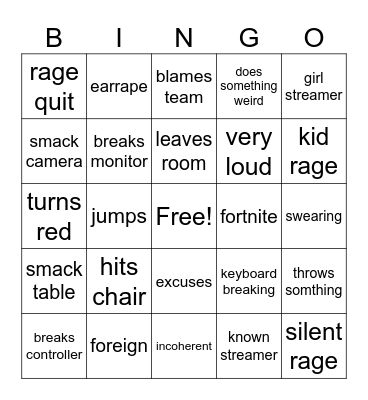 Gamer rage Bingo Card