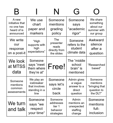 PD Bingo Card