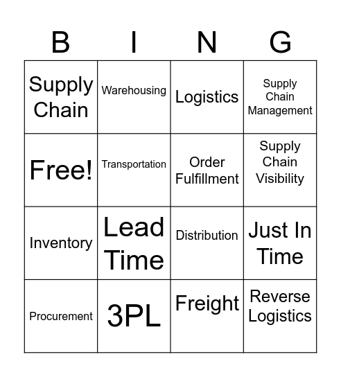 Supply Chain Vocab Bingo Card