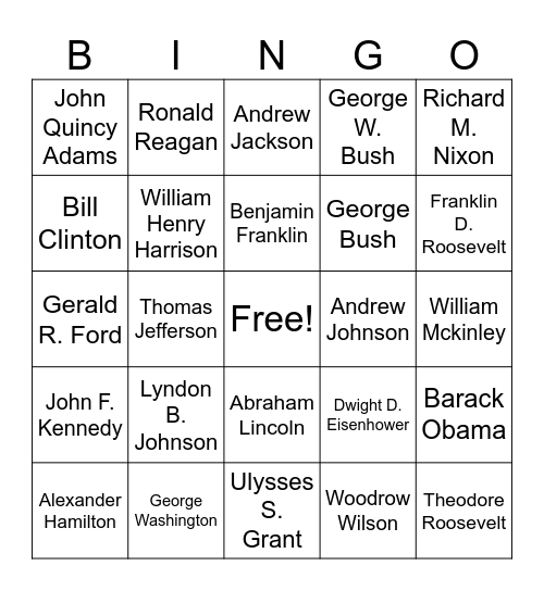 Presidential Bingo Card
