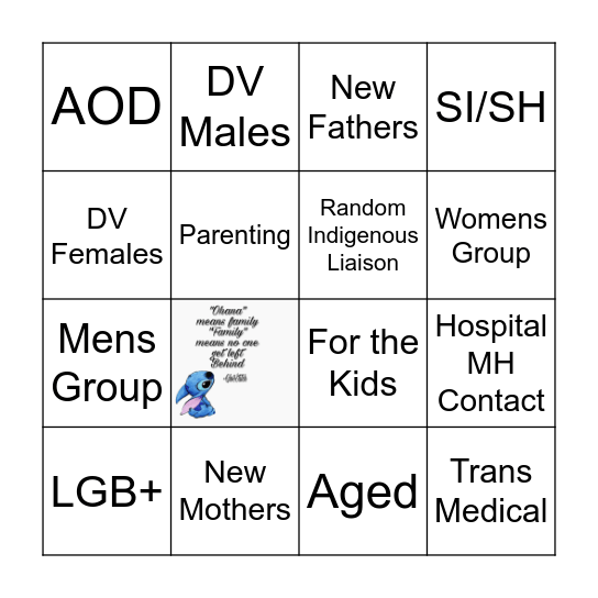 Social Health Contacts Bingo Card