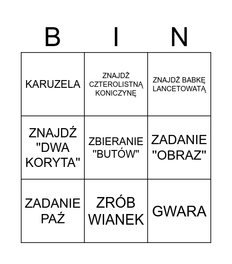 SIDE QUEST Bingo Card