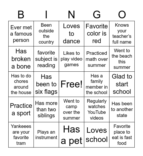 Untitled Bingo Card