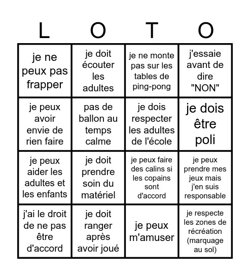 loto règle de vie Bingo Card
