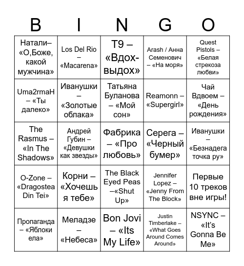 Музыкальное бинго! Bingo Card