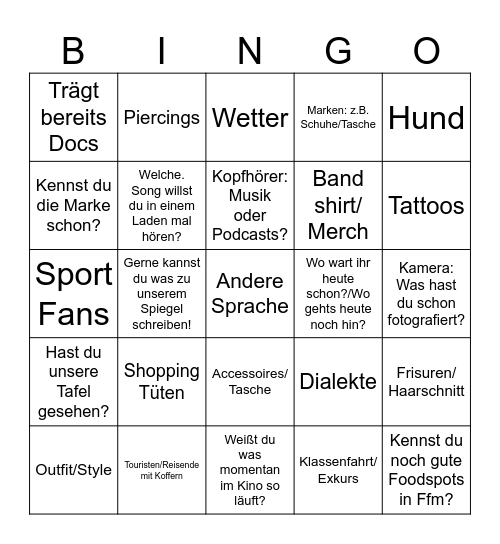 ICEBREAKER Bingo Card