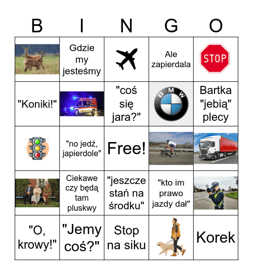 Samochodowe Bingo Card