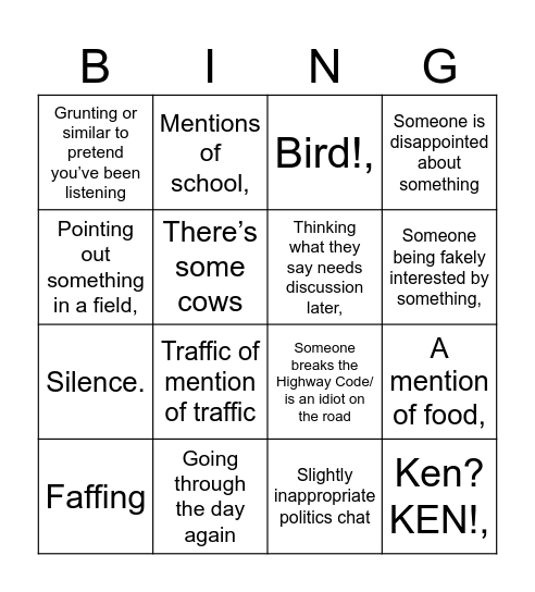 Road trip bingo ✨Grandparent edition✨ Bingo Card