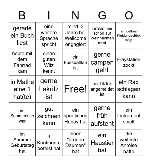 Wellcome Bingo Card