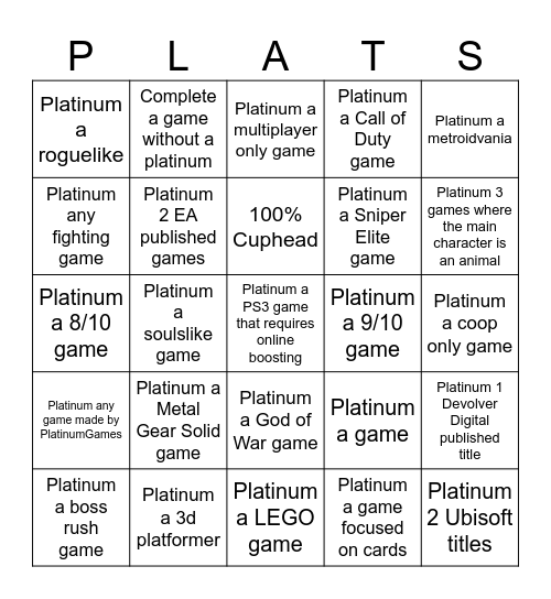 Platinum Bingo Card