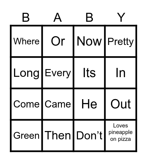 Milica's Baby Shower - Bingo Card