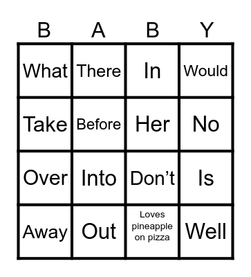 Milica's Baby Shower - Bingo Card