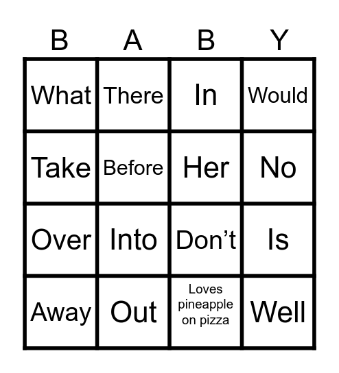 Milica's Baby Shower - Bingo Card
