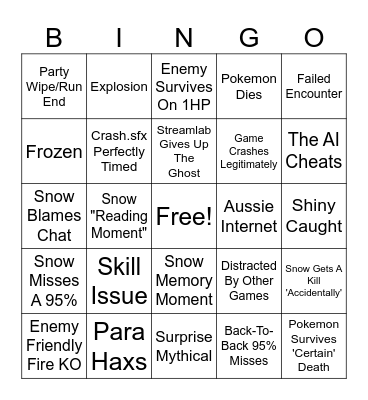 The Indomitable Snowman's Pokemon Bingo Card