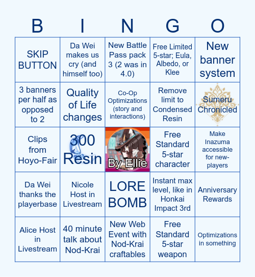 6.0 Livestream Bingo Card