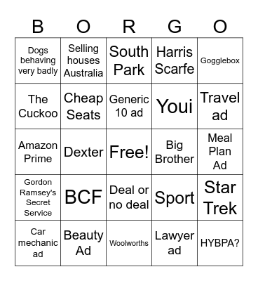 "10" Bongo updated Bingo Card