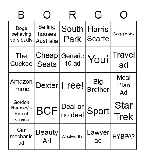 "10" Bongo updated Bingo Card