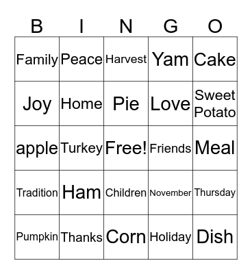 Thanksgiving  Bingo Card
