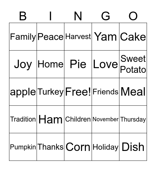 Thanksgiving  Bingo Card