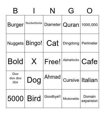 Untitled Bingo Card