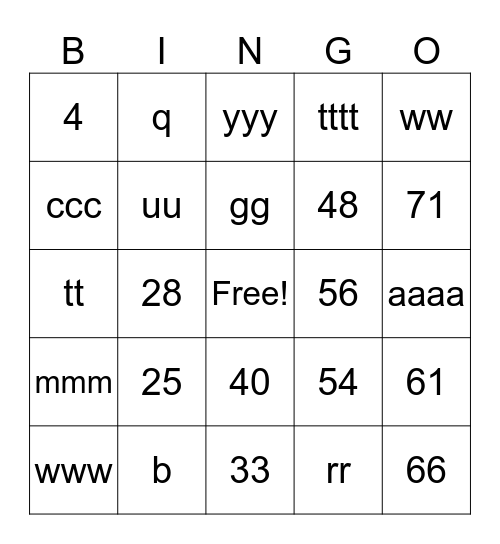 Number Bingo 1-75 Bingo Card