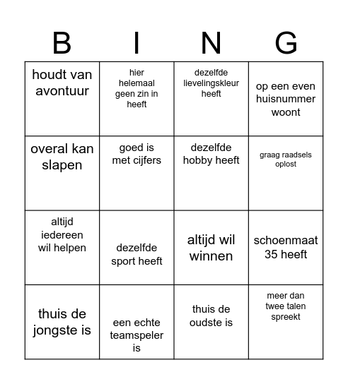 Vind iemand die... Bingo Card
