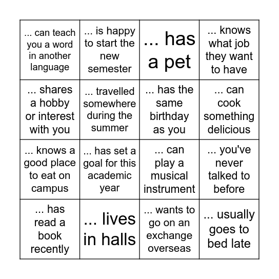 Find a classmate who ... 👋 Bingo Card