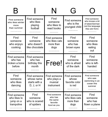 Get to Know Each Other Bingo Card