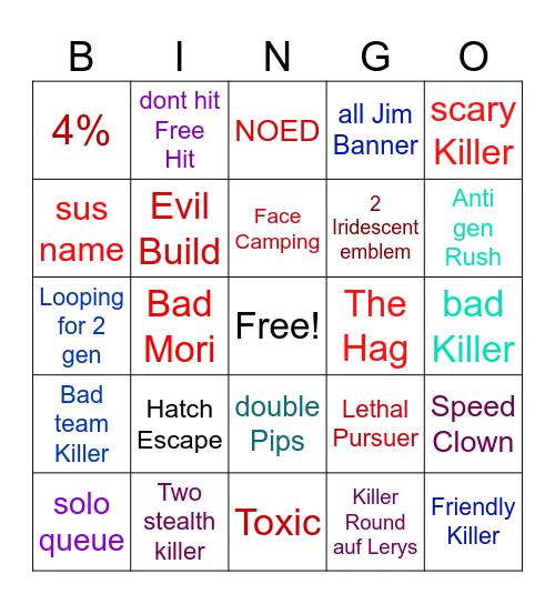 Dead By Daylight BINGO Card