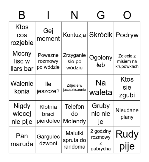 Szpont w Zakopcu Bingo Card
