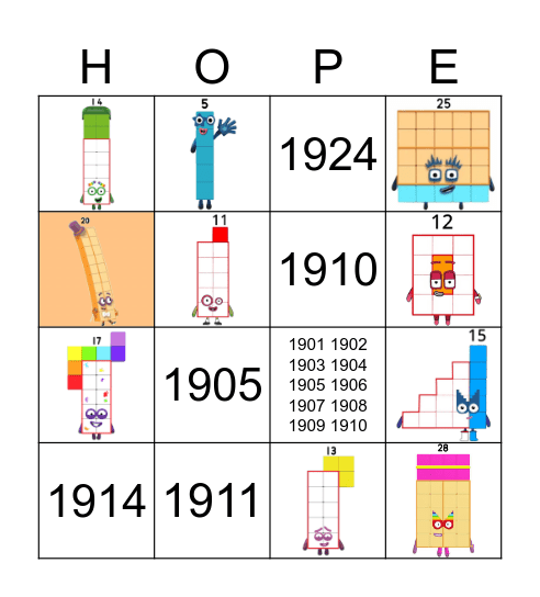 Number blocks Bingo Card