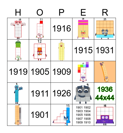 Number blocks Bingo Card