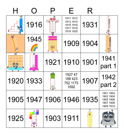 Number blocks Bingo Card