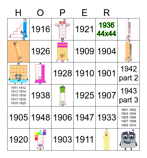 Number blocks Bingo Card
