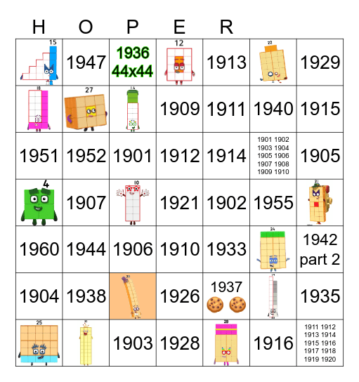Number blocks Bingo Card
