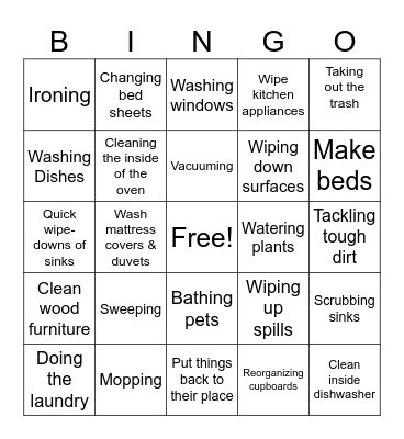 Chores Bingo Card