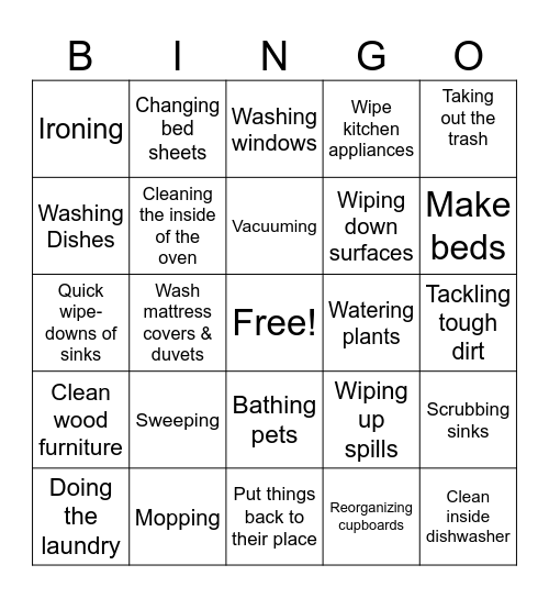 Chores Bingo Card