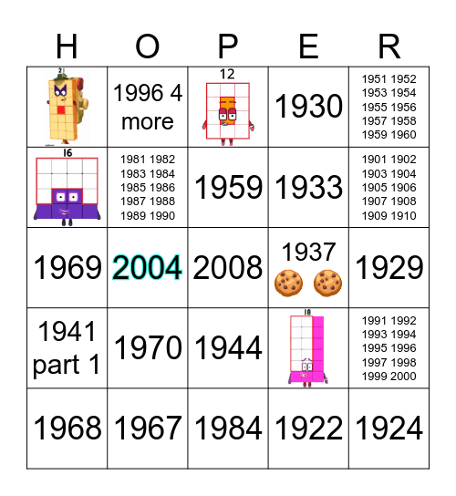 Number blocks Bingo Card