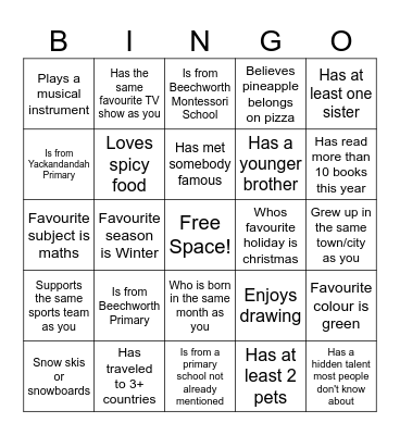 Find a Friend Who... Bingo Card