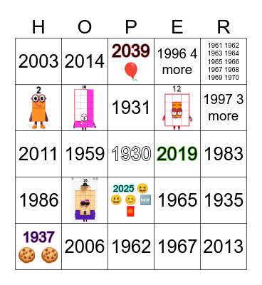 Number blocks Bingo Card