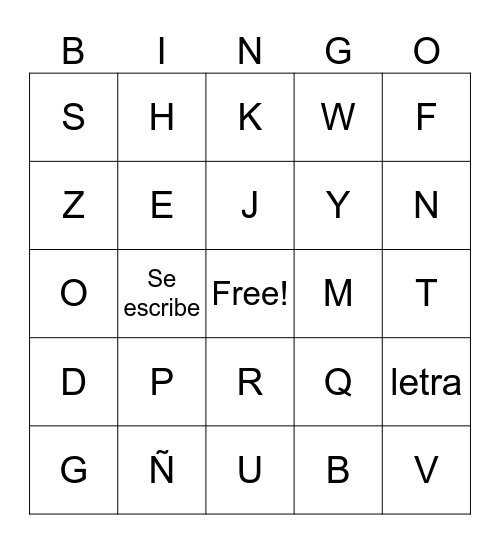 Alfabeto Bingo Card