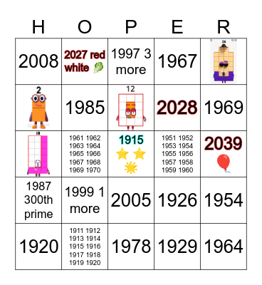 Number blocks Bingo Card