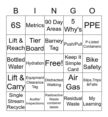 Safety Bingo Card