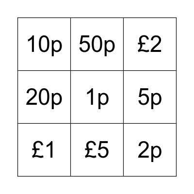 UK Money Bingo Card