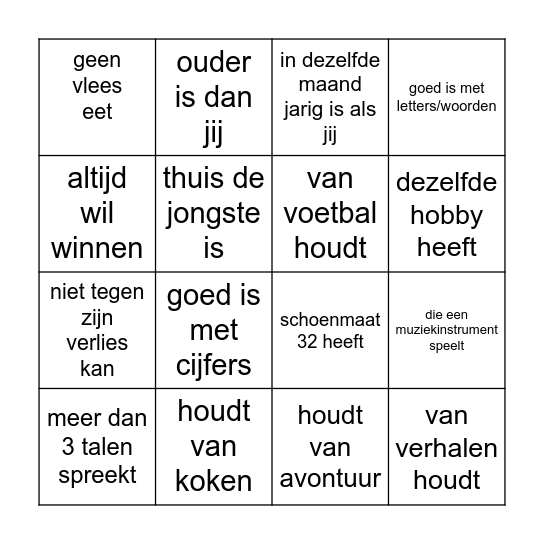 Vind iemand die... Bingo Card