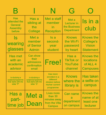 Admission Accomplished! BINGO Card