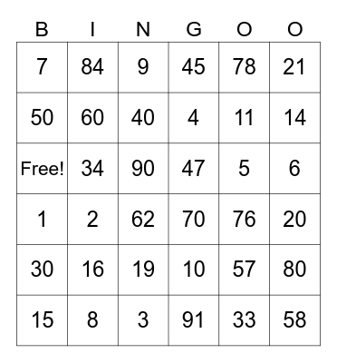 Los Numeros Bingo Card