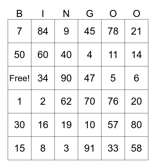 Los Numeros Bingo Card