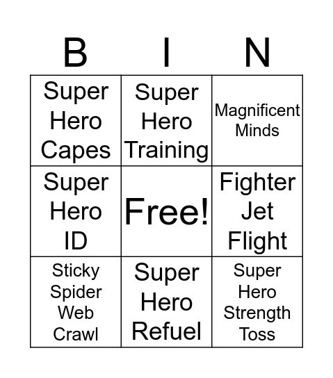 SUPERHERO BINGO Card