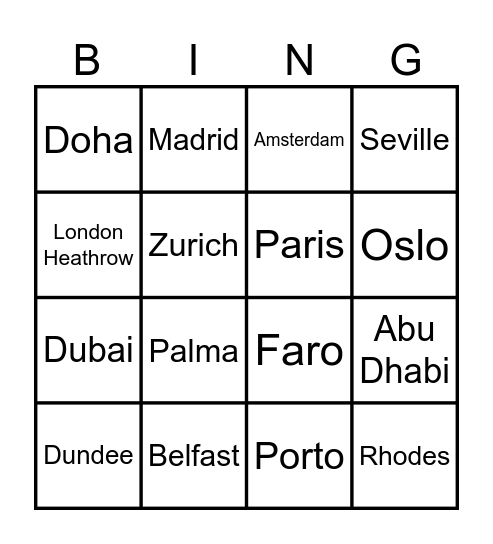 Flights Bingo Card